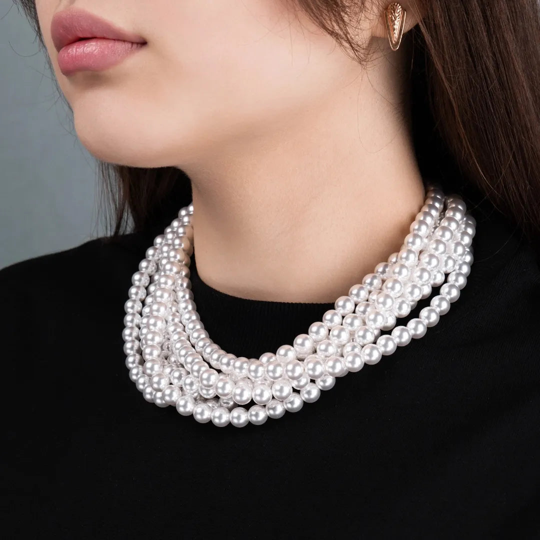 Pearl convertible necklace 6 rows White