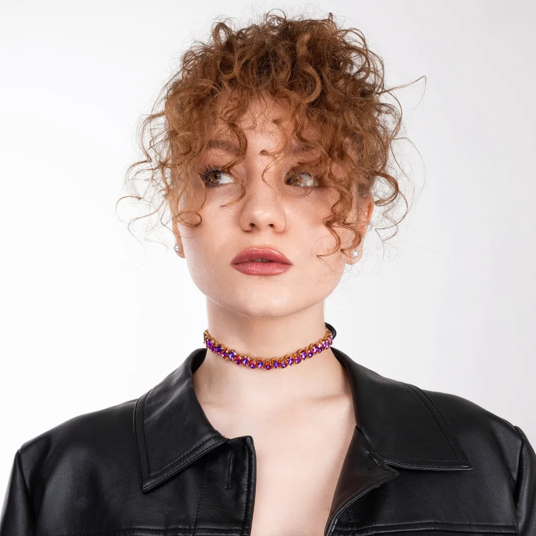 Necklace Elaine with rhinestones Fuchsia