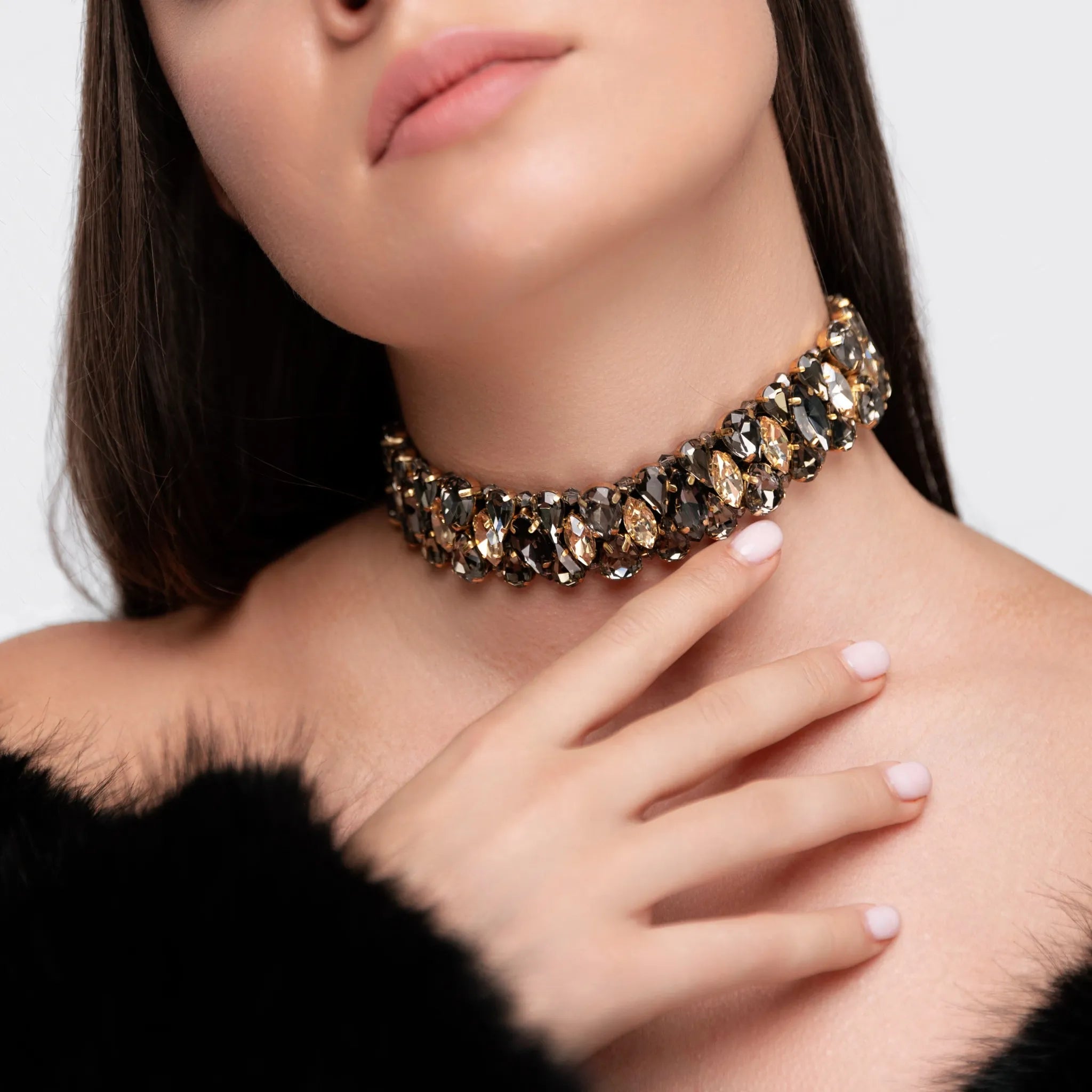 Necklace Blake with rhinestones Black & Gold