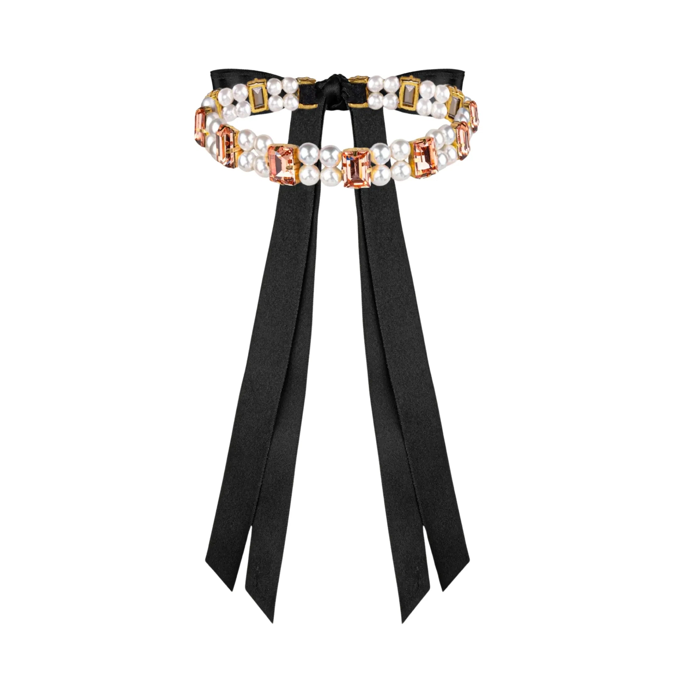 Necklace Becca with rhinestones & pearls Peach