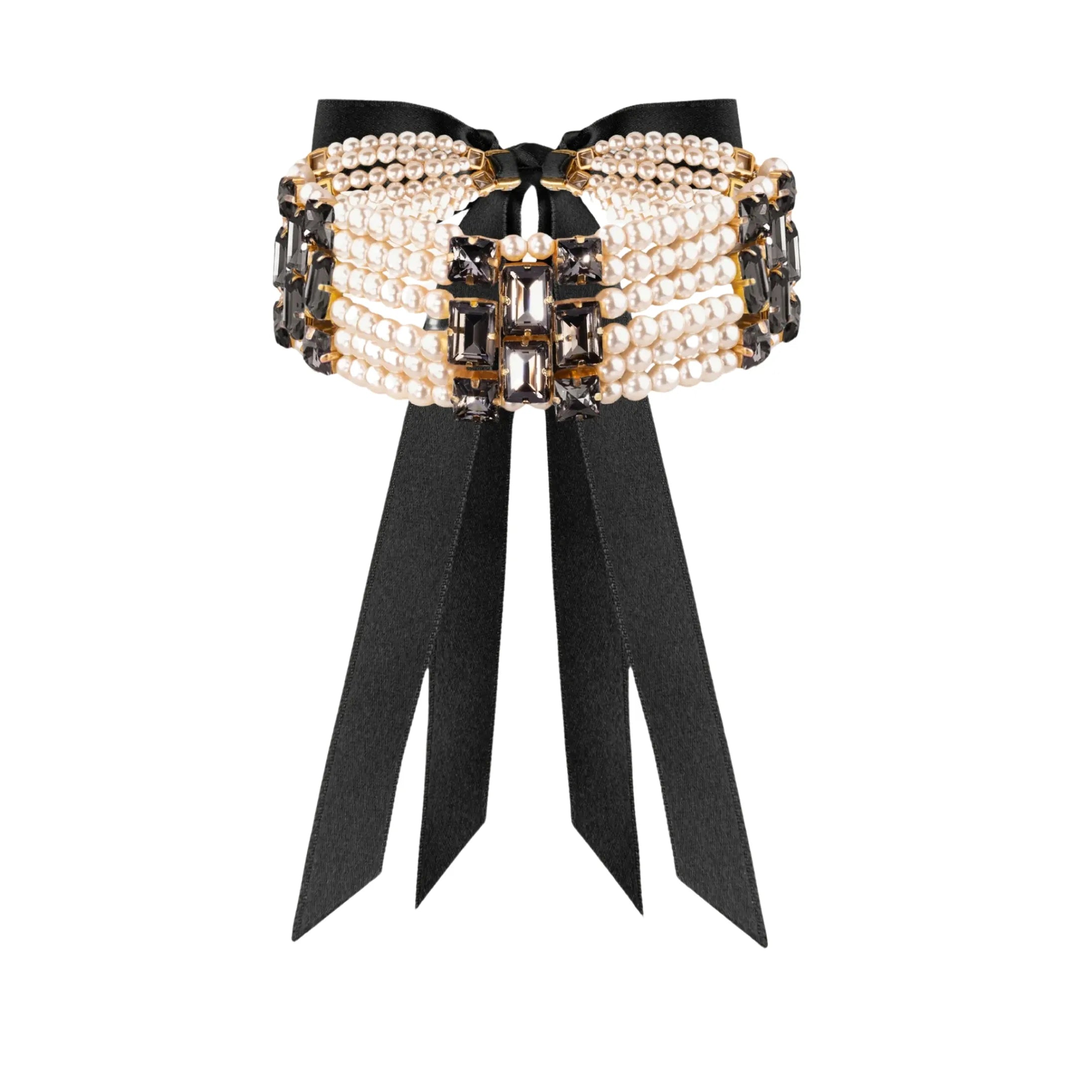 Necklace Nesta with rhinestones & pearls Graphite