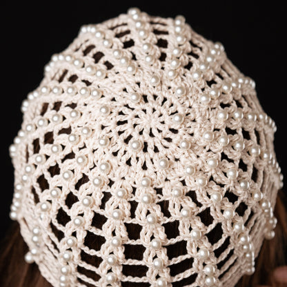 Mesh beanie Audrey with pearls ivory