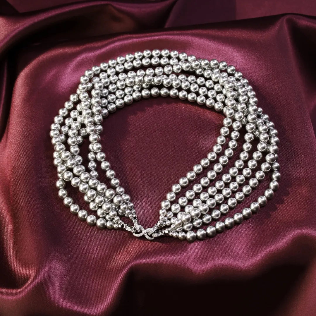Pearl convertible necklace 6 rows Gray