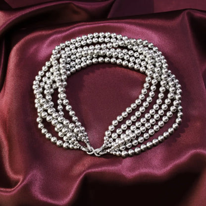 Pearl convertible necklace 6 rows Gray