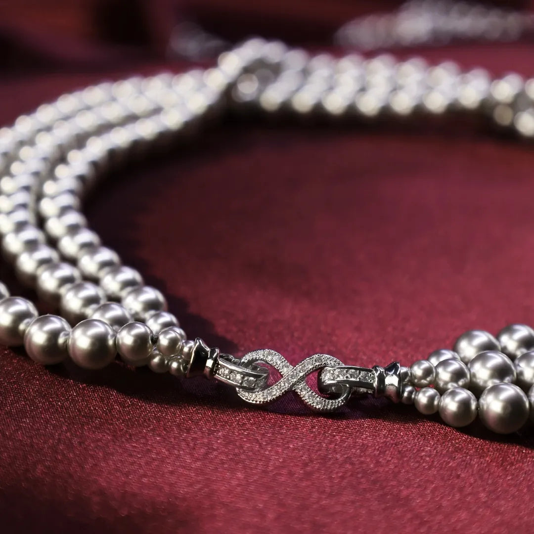 Pearl convertible necklace 6 rows Gray