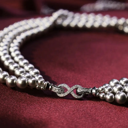Pearl convertible necklace 6 rows Gray