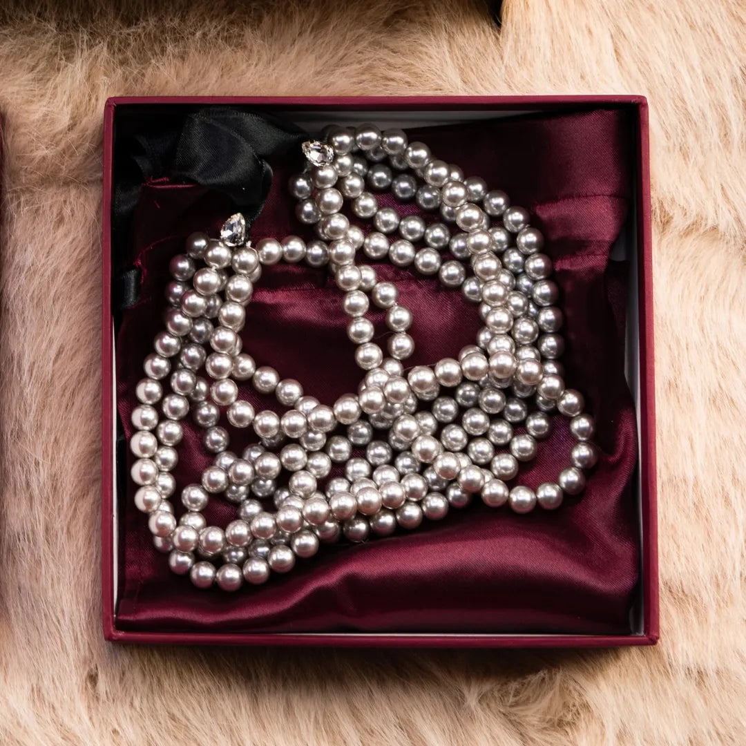 Pearl necklace 6 rows Gray
