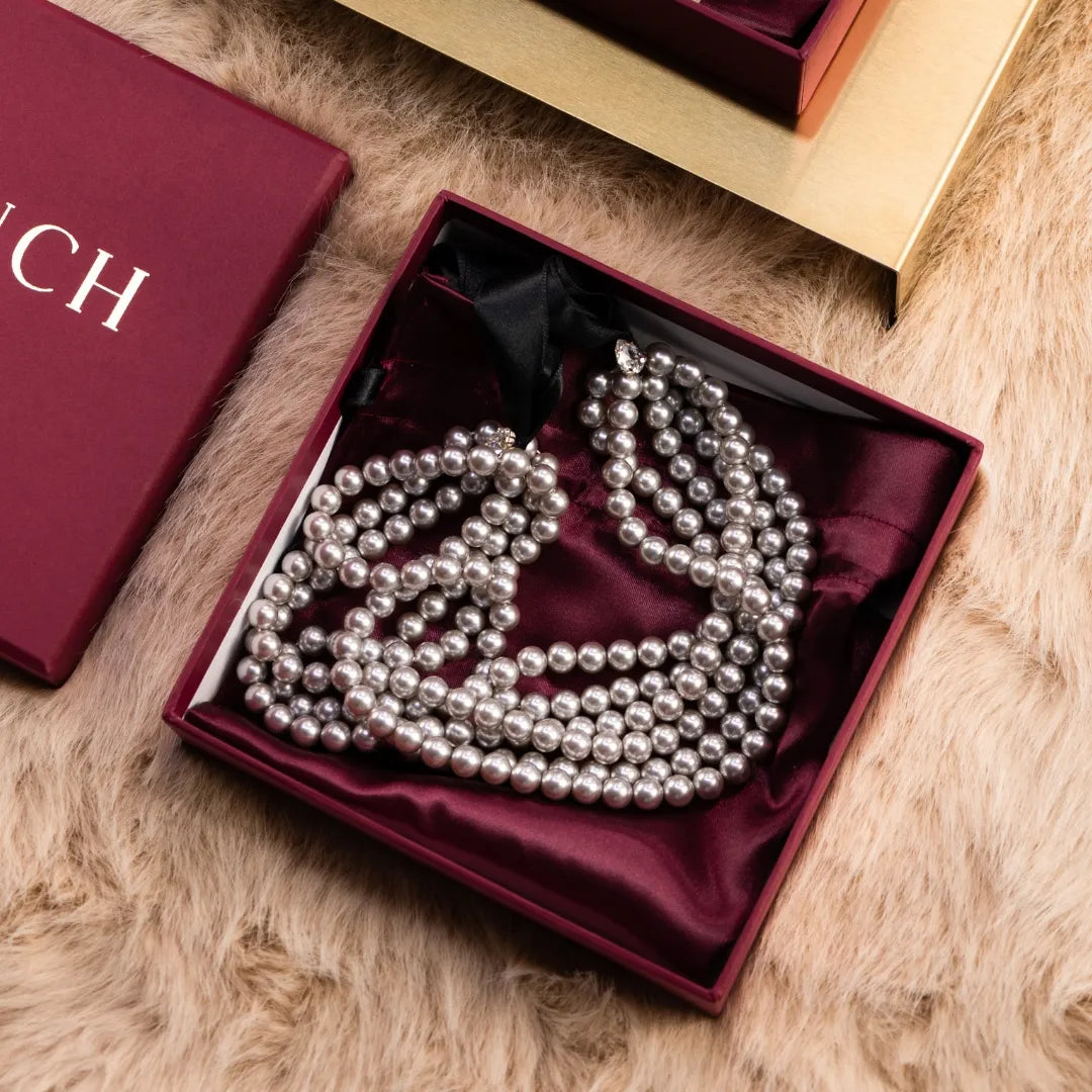 Pearl necklace 6 rows Gray