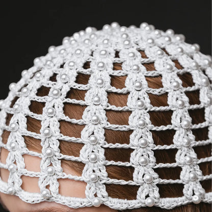 Mesh beanie Audrey with pearls light gray