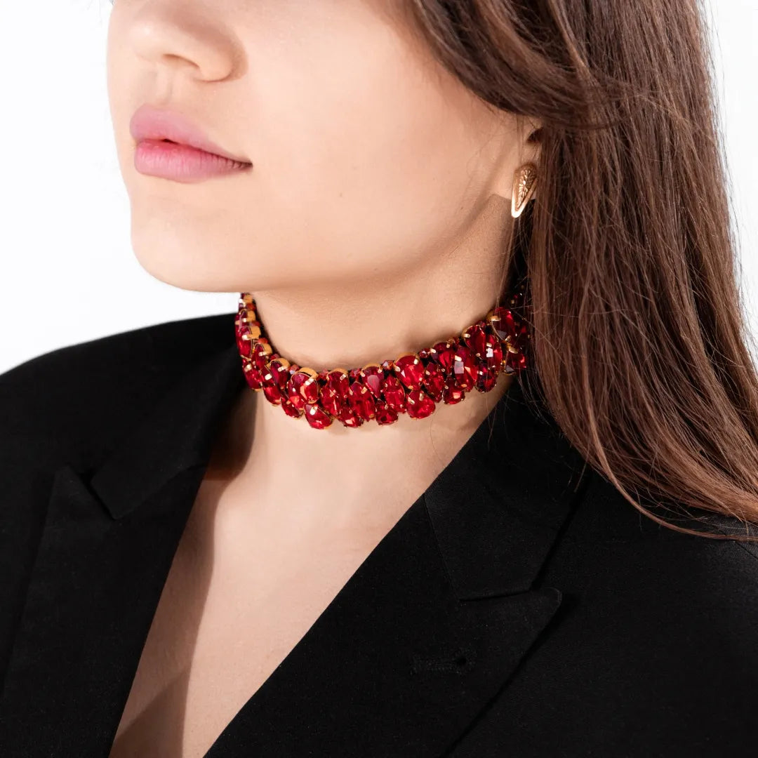 Necklace Blake with rhinestones Red