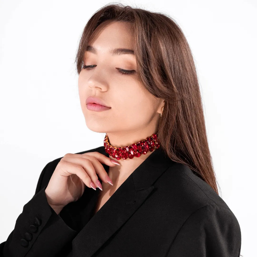 Necklace Blake with rhinestones Red