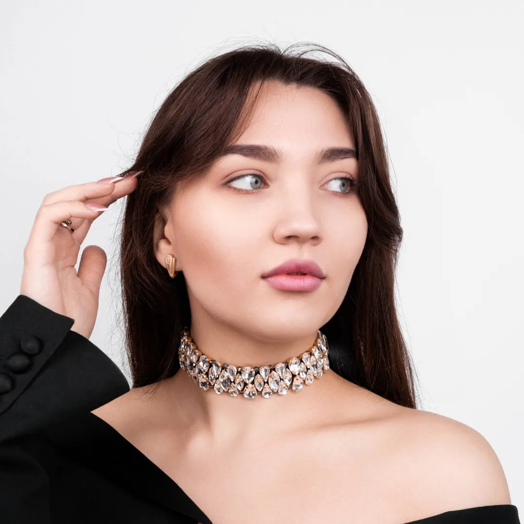 Necklace Blake with rhinestones White