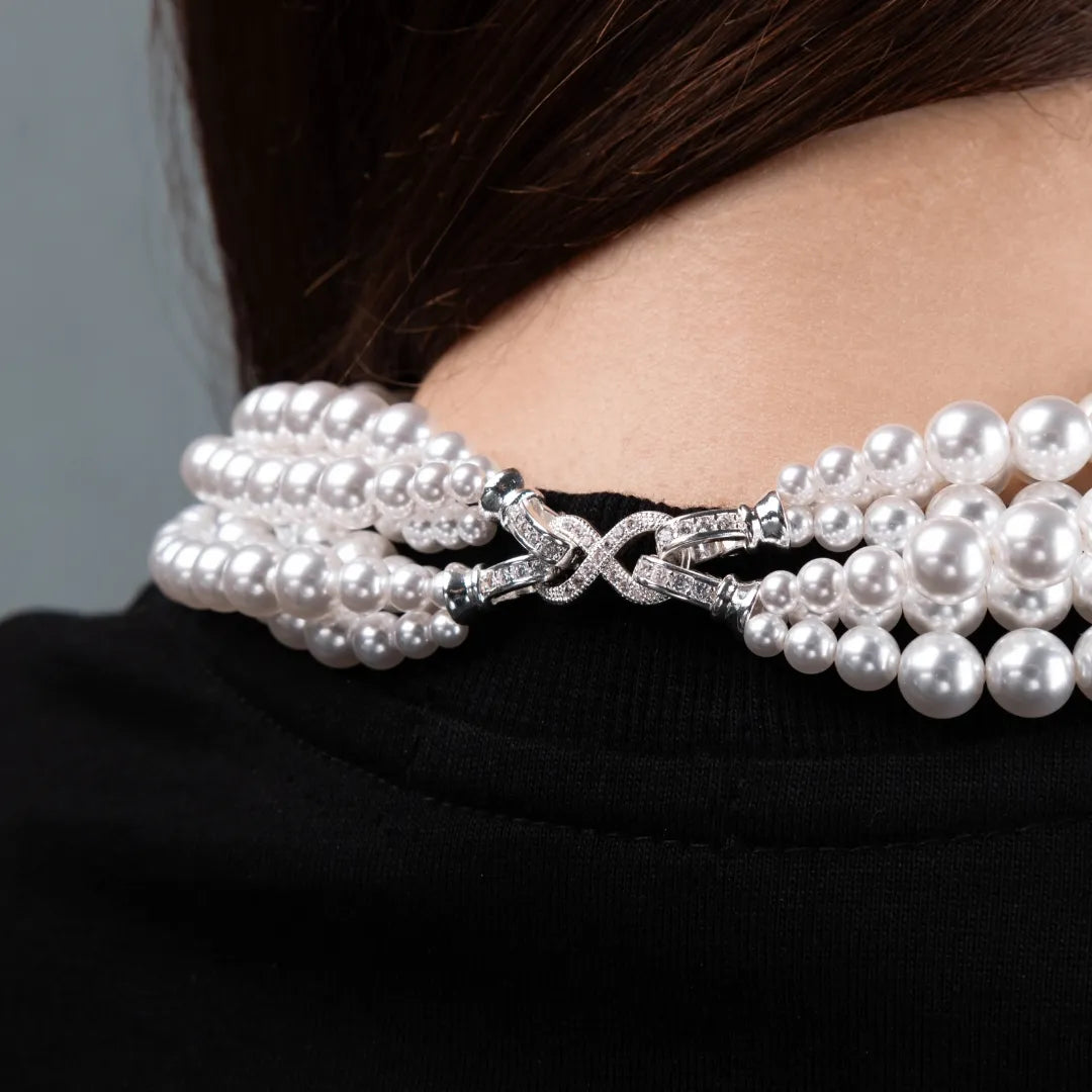 Pearl convertible necklace 6 rows White