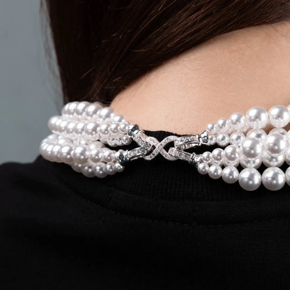 Pearl convertible necklace 6 rows White
