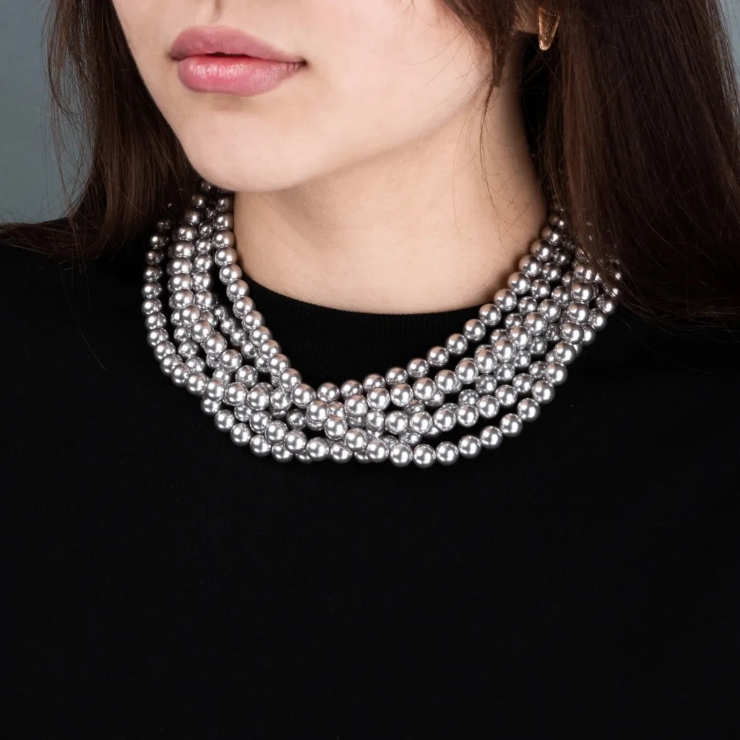 Pearl convertible necklace 6 rows Gray
