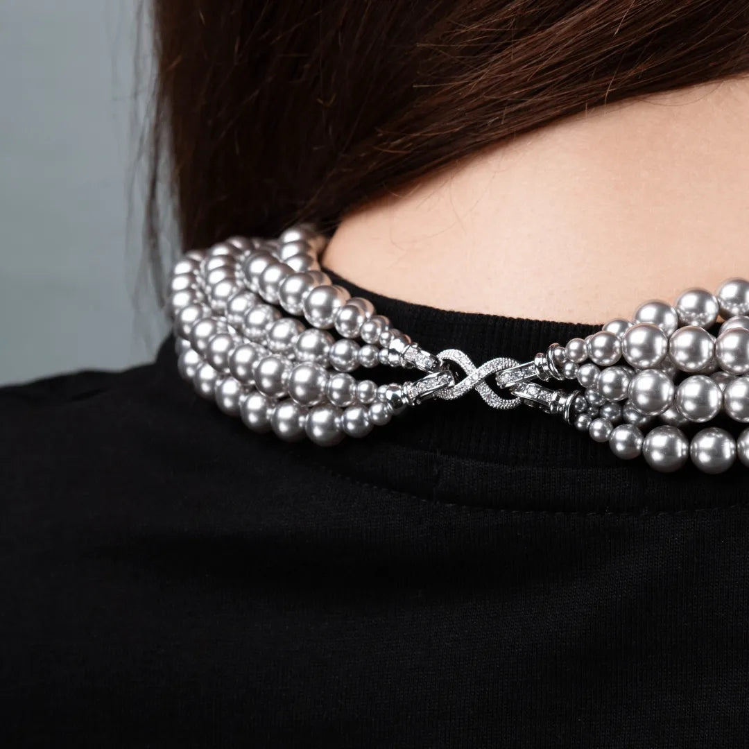 Pearl convertible necklace 6 rows Gray