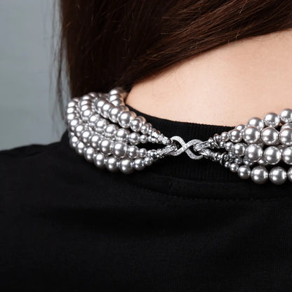 Pearl convertible necklace 6 rows Gray