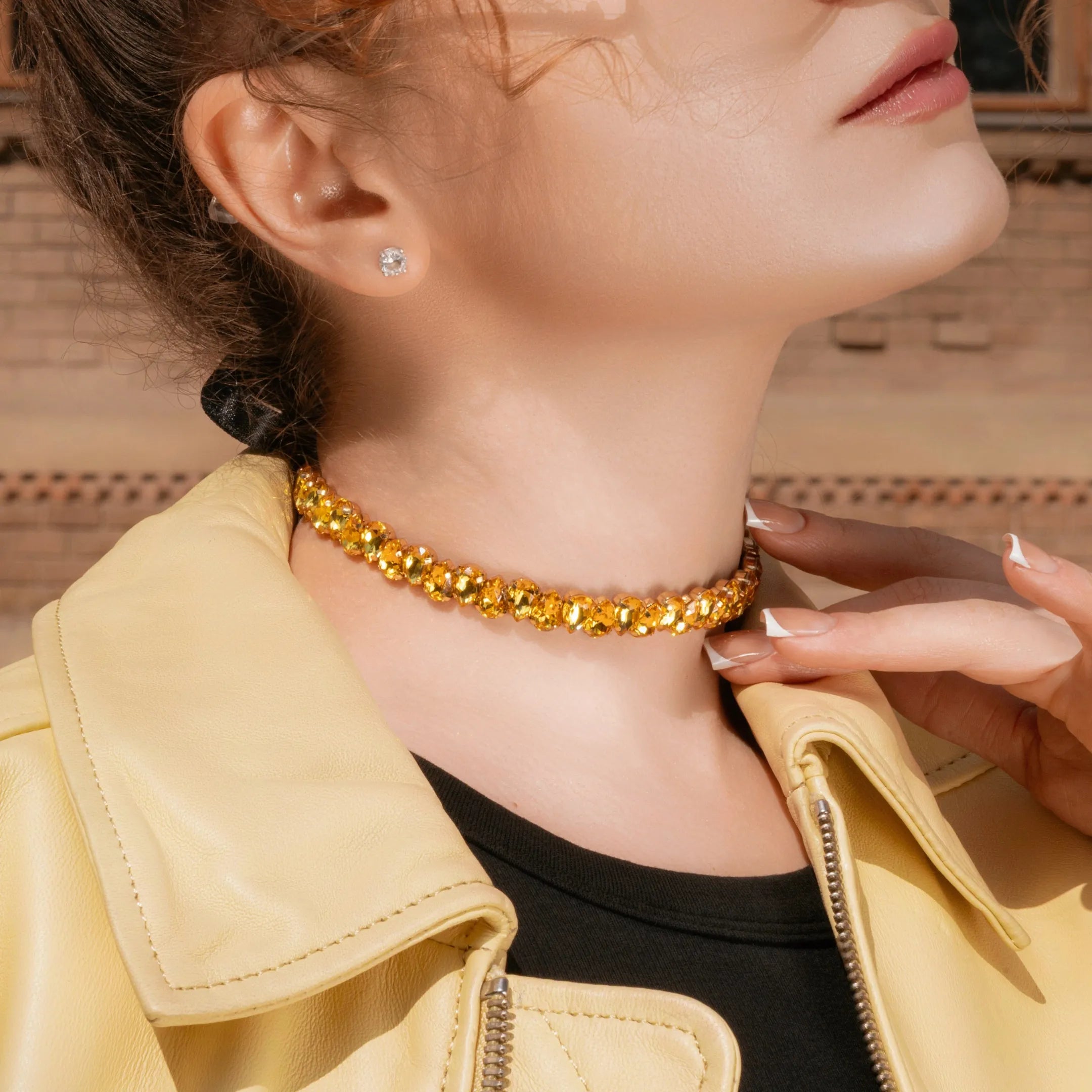 Necklace Elaine with rhinestones Yellow