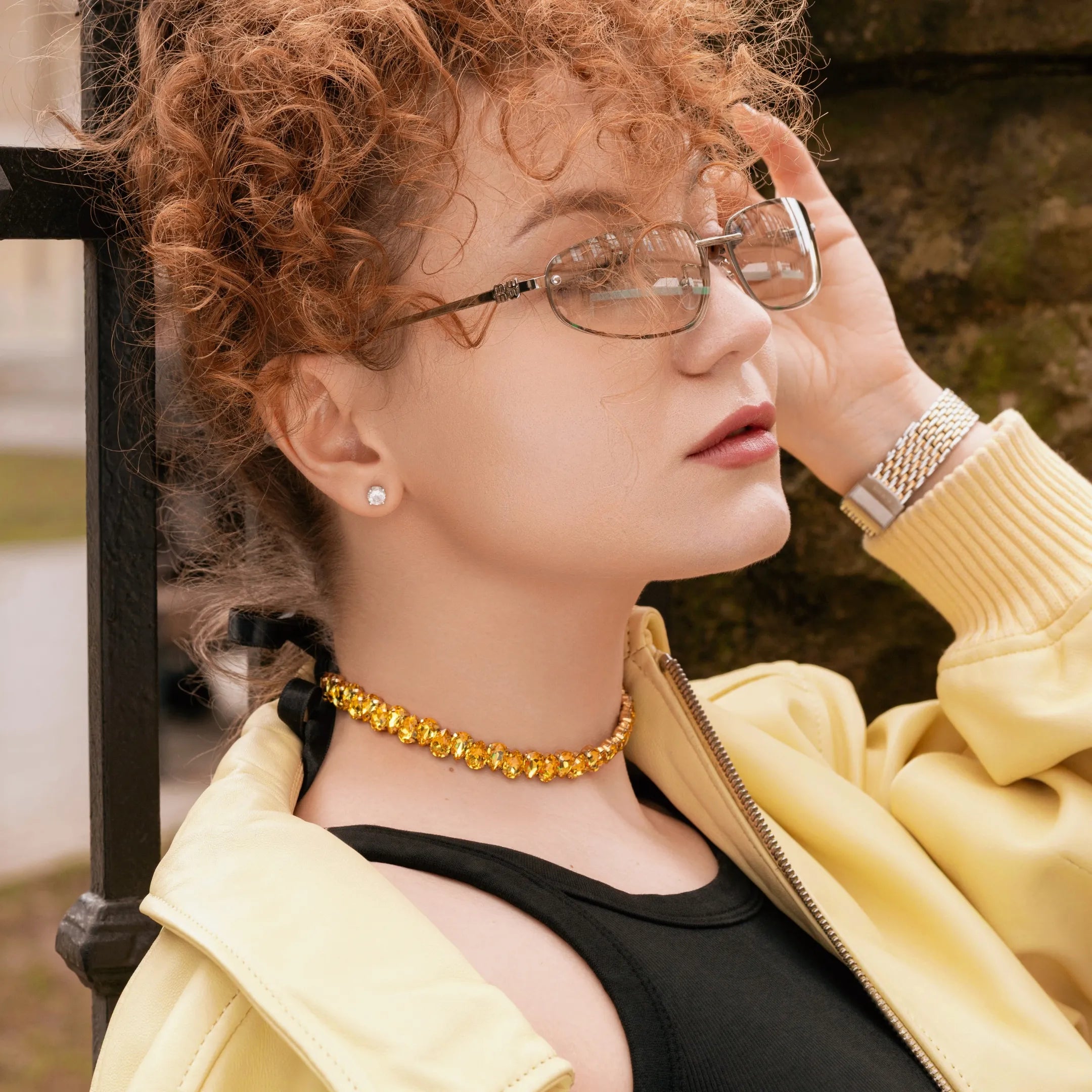 Necklace Elaine with rhinestones Yellow
