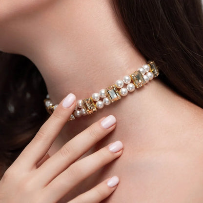Necklace Becca with rhinestones &amp; pearls Gold