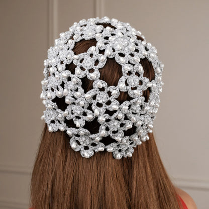 Flower beanie Amanda with pearls &amp; light gray