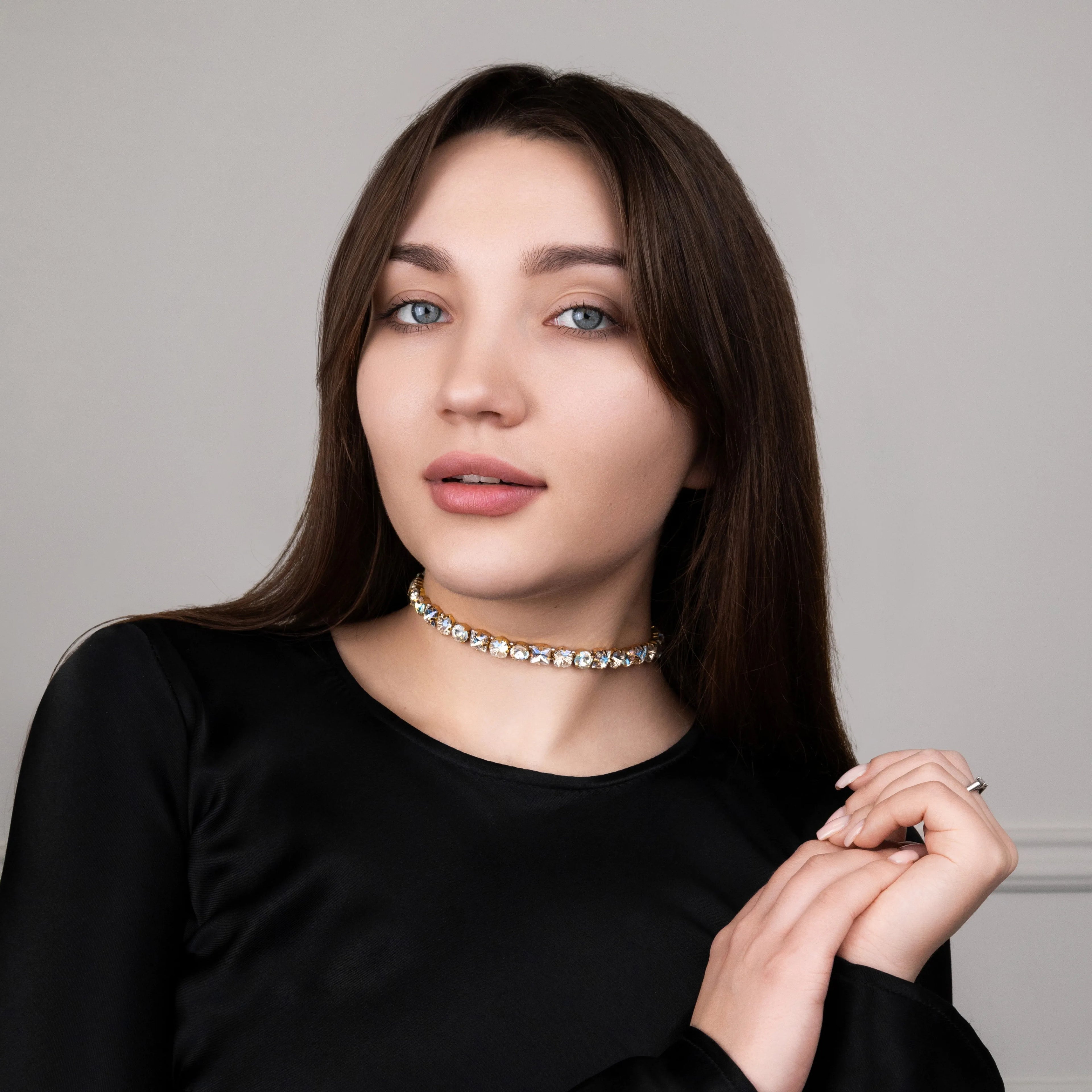 Necklace Nancy with rhinestones Aurora Borealis