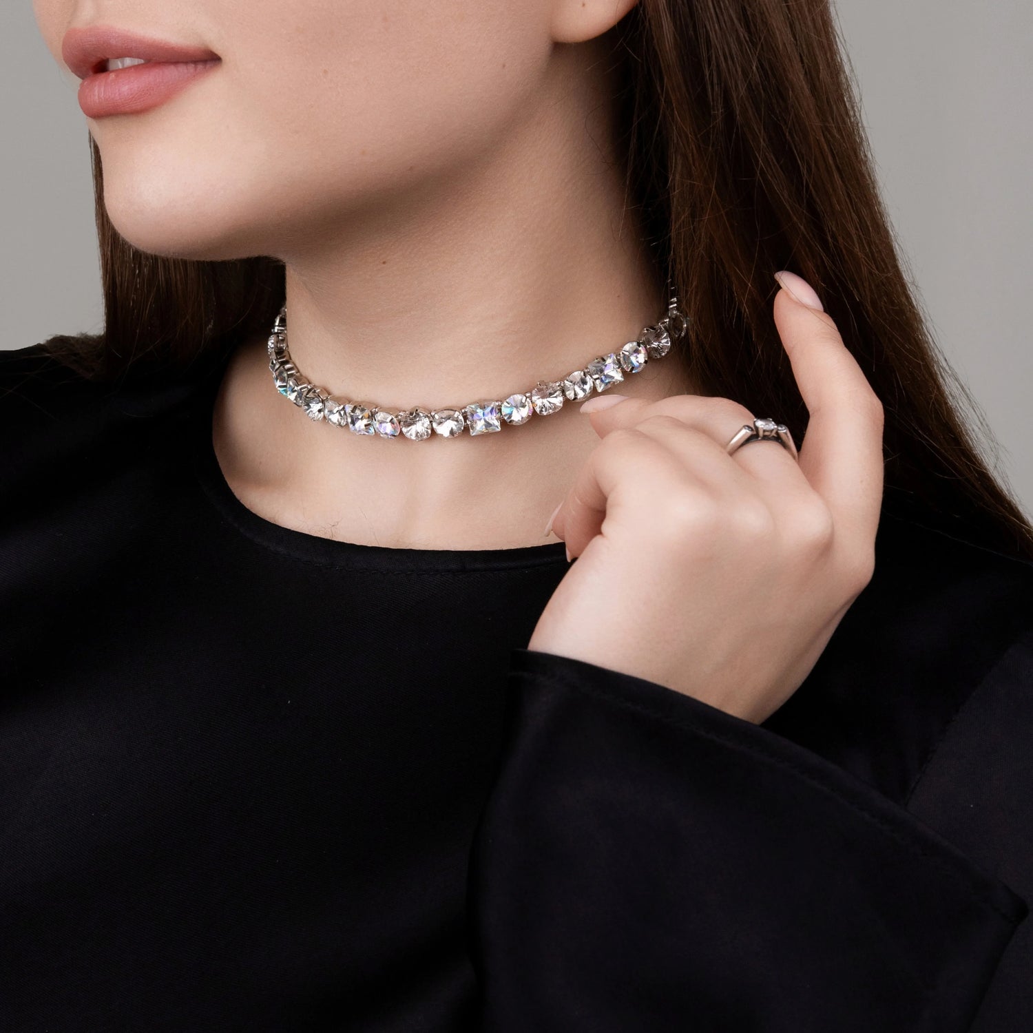 Necklace Nancy with rhinestones Moonlight