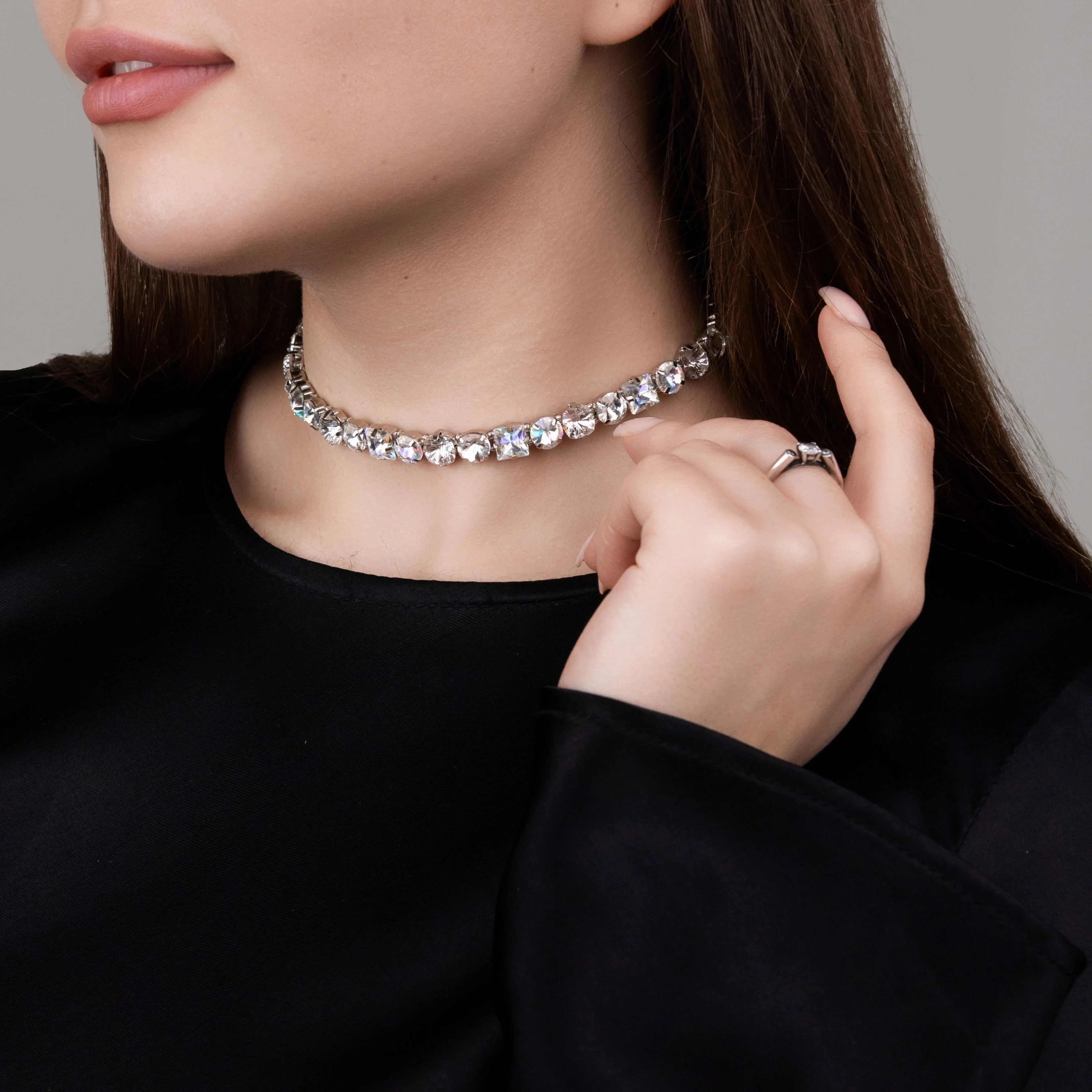 Necklace Nancy with rhinestones Moonlight