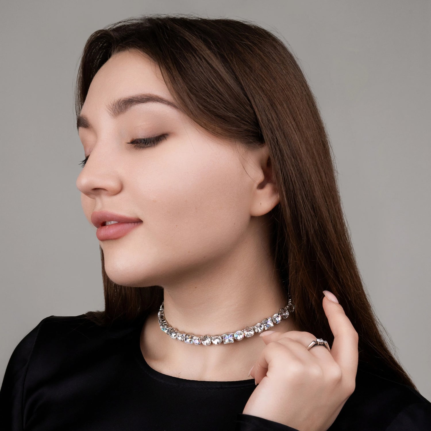 Necklace Nancy with rhinestones Moonlight
