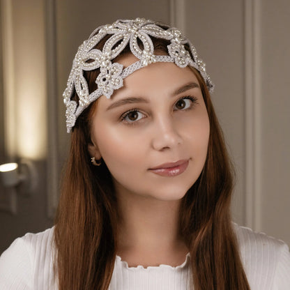 Flower beanie Joyce with pearls gray