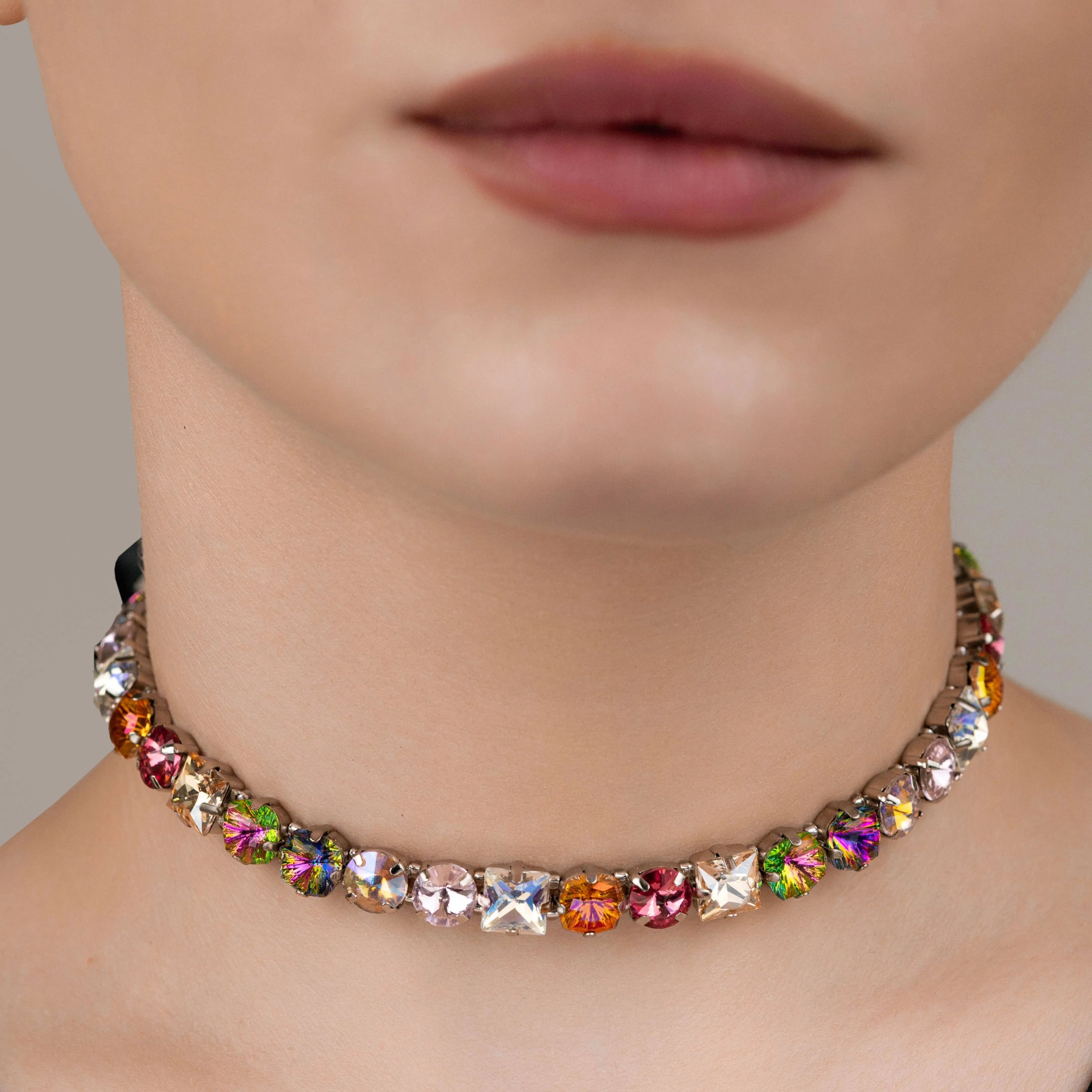 Necklace Nancy with rhinestones Rainbow