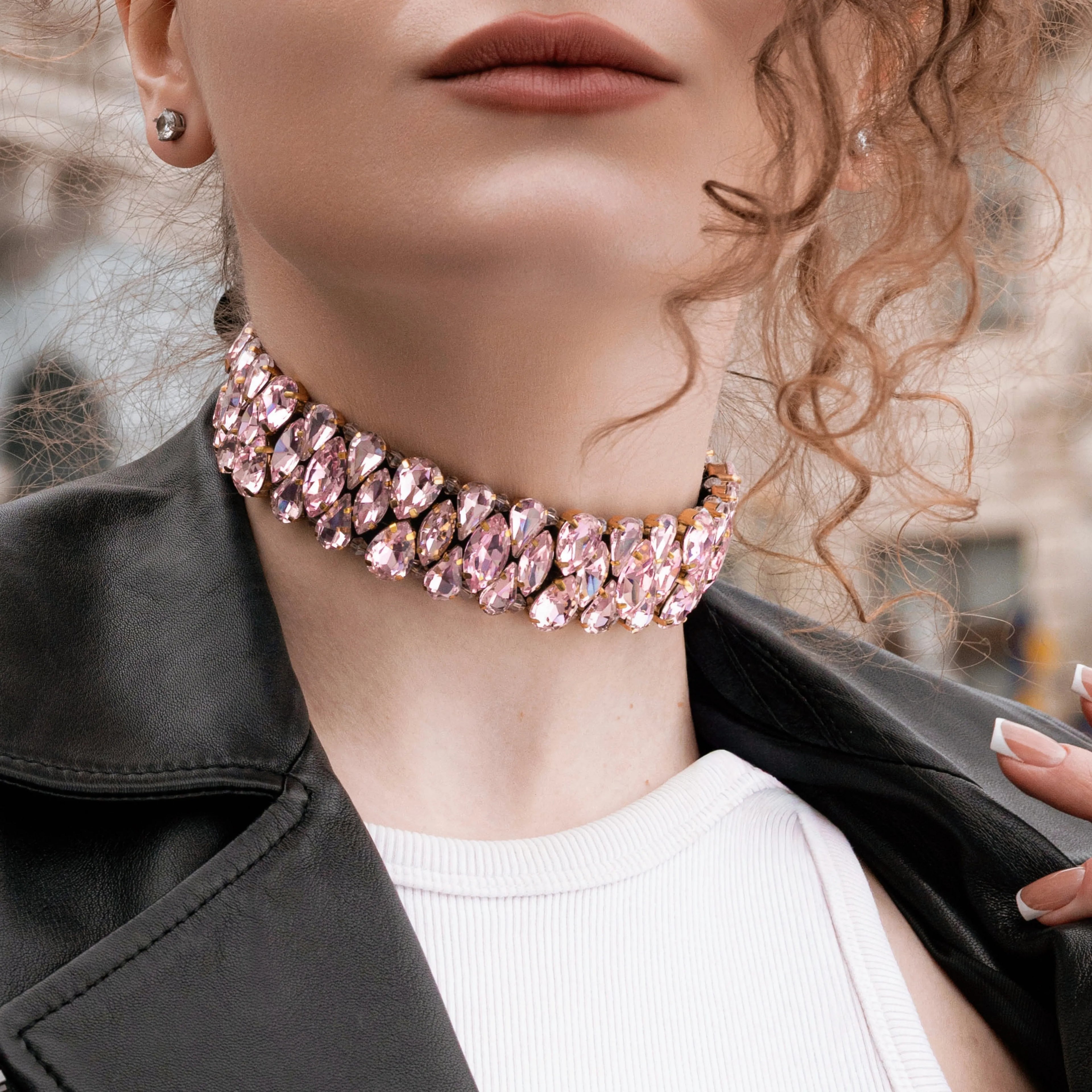 Necklace Blake with rhinestones Blush