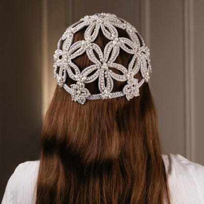 Flower beanie Joyce with pearls gray