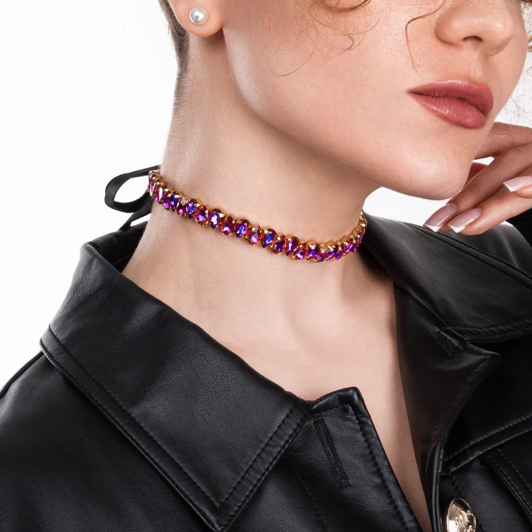 Necklace Elaine with rhinestones Fuchsia