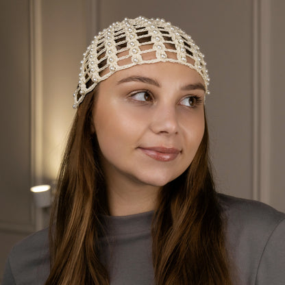 Mesh beanie Audrey with pearls butter yellow