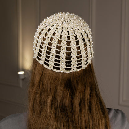 Mesh beanie Audrey with pearls butter yellow