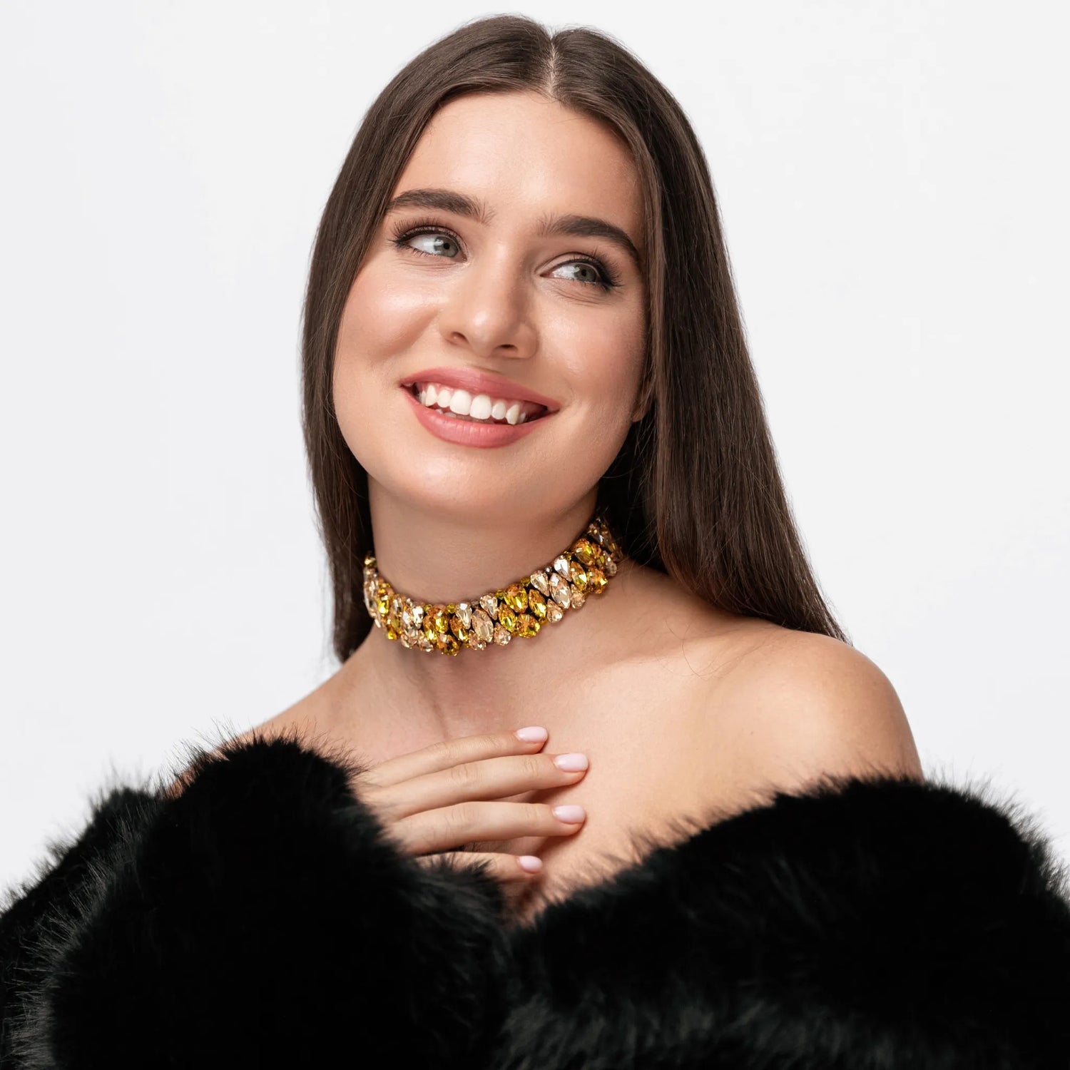 Necklace Blake with rhinestones Yellow