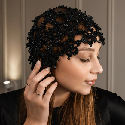 Flower beanie Amanda with beads black