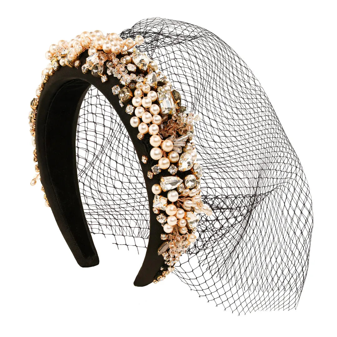 Serena Black Headband with veil