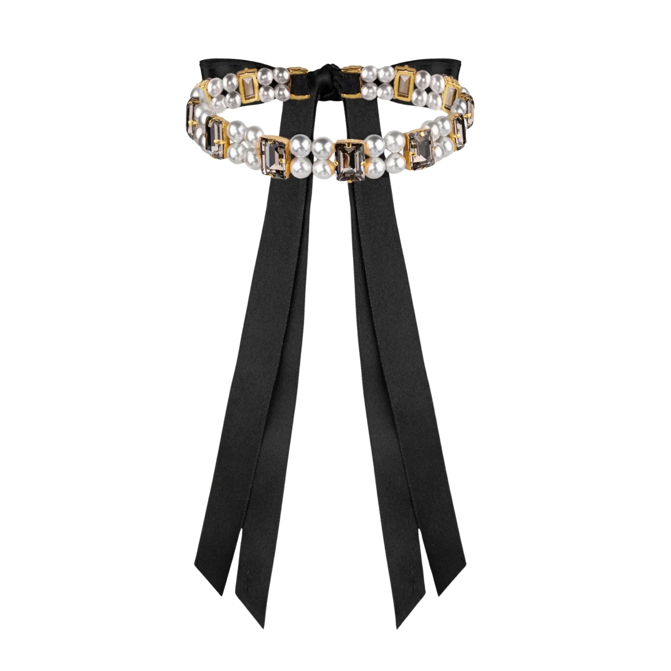 Necklace Becca with rhinestones &amp; pearls Graphite