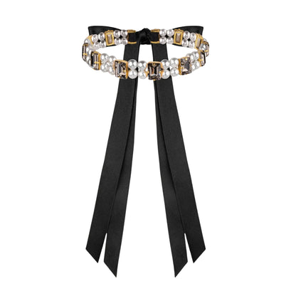 Necklace Becca with rhinestones &amp; pearls Graphite