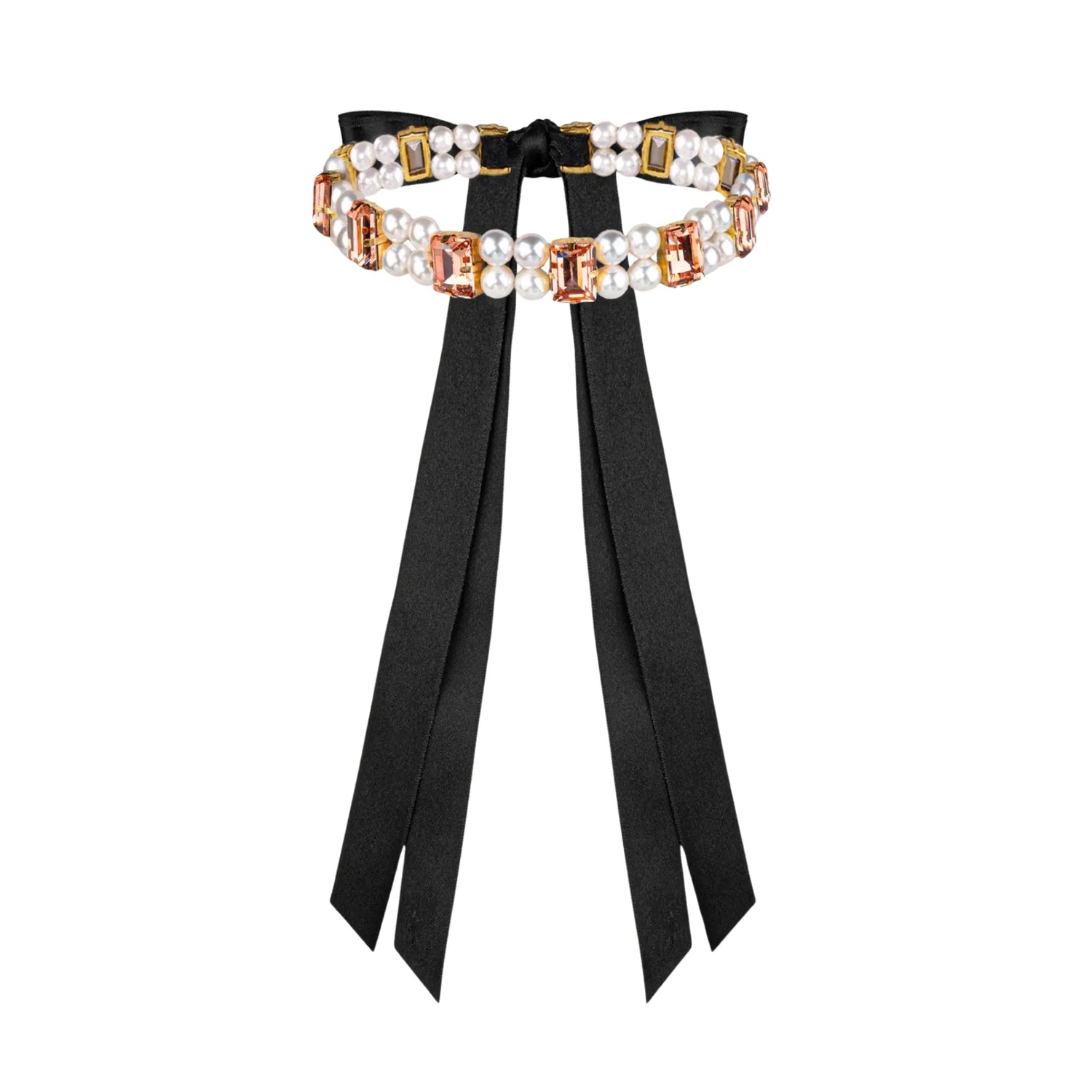 Necklace Becca with rhinestones &amp; pearls Peach