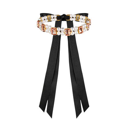 Necklace Becca with rhinestones &amp; pearls Peach