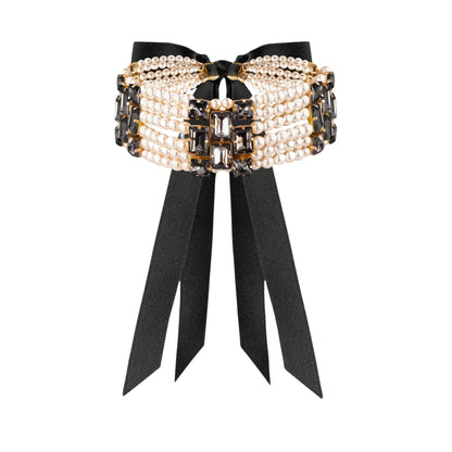 Necklace Nesta with rhinestones &amp; pearls Graphite