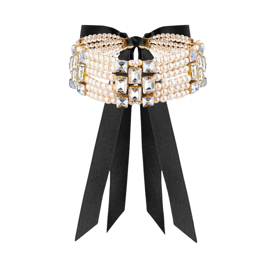 Necklace Nesta with rhinestones &amp; pearls White