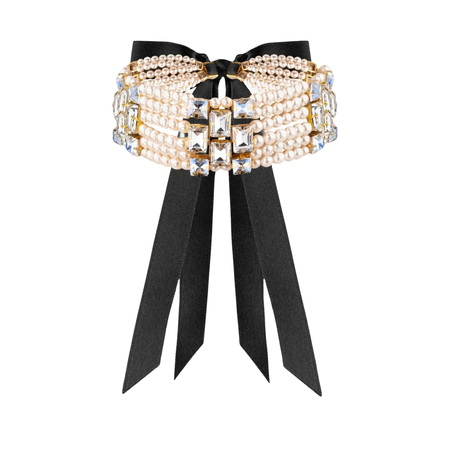 Necklace Nesta with rhinestones &amp; pearls White