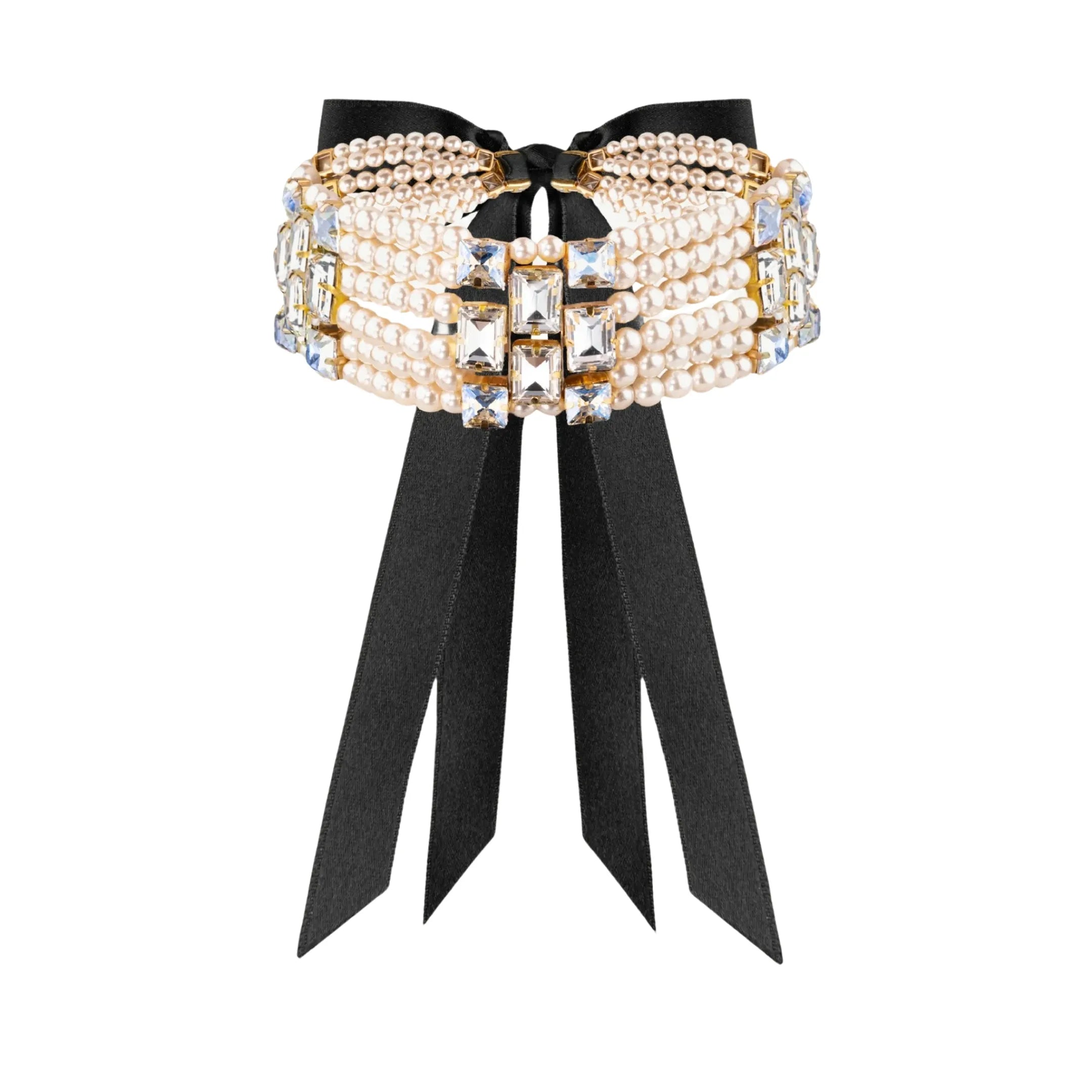 Necklace Nesta with rhinestones &amp; pearls White