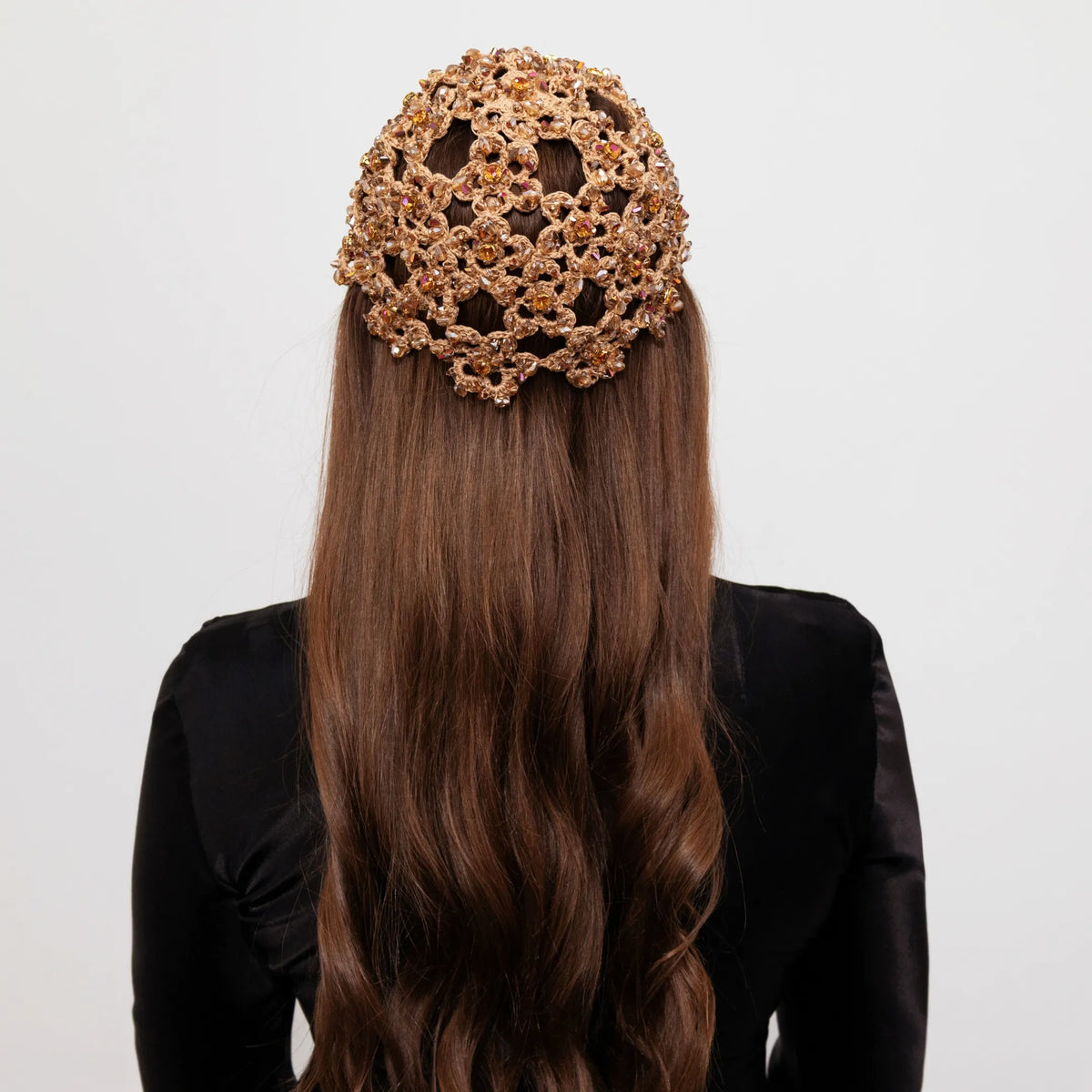 Flower beanie Amanda with beads &amp; rhinestones caramel
