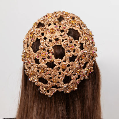 Flower beanie Amanda with beads &amp; rhinestones caramel