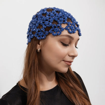 Flower beanie Amanda with pearls &amp; bicones navy blue